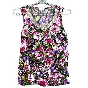 Dress Barn Cascade Ruffle Embellished Sleeveless Top Pink Purple Plus 14/16